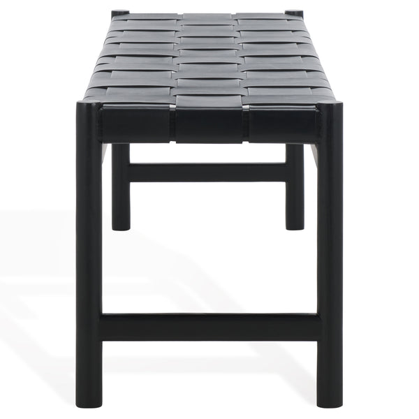 Safavieh Devnie Woven Leather Bench - Elegant Minimalist Seating With Handcrafted Top Grain Leather Design Black Wood ,Leather Sfv1600a