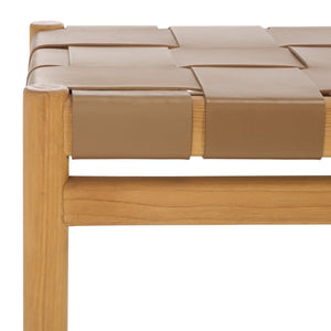 Safavieh Devnie Woven Leather Bench - Elegant Minimalist Seating With Handcrafted Top Grain Leather Design Brown ,Natural Wood ,Leather Sfv1600b
