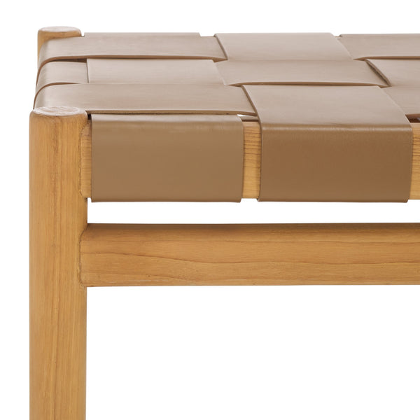 Safavieh Devnie Woven Leather Bench - Elegant Minimalist Seating With Handcrafted Top Grain Leather Design Brown ,Natural Wood ,Leather Sfv1600b