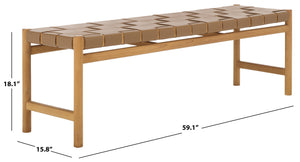 Safavieh Devnie Woven Leather Bench - Elegant Minimalist Seating With Handcrafted Top Grain Leather Design Brown ,Natural Wood ,Leather Sfv1600b