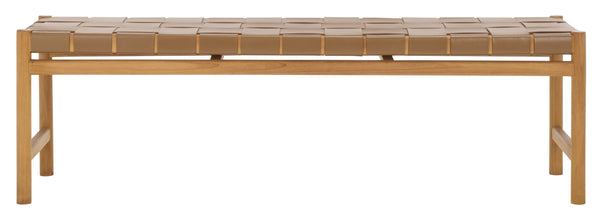 Safavieh Devnie Woven Leather Bench - Elegant Minimalist Seating With Handcrafted Top Grain Leather Design Brown ,Natural Wood ,Leather Sfv1600b