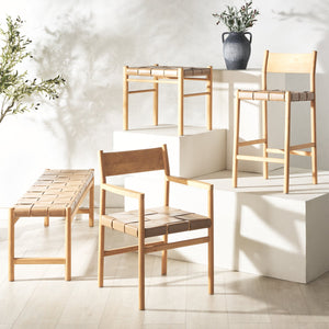 Safavieh Devnie Woven Leather Dining Chair - Elegant Design With Comfort & Quality For A Stylish Dining Space Brown ,Natural Wood ,Leather Sfv1602b