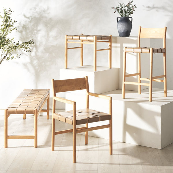 Safavieh Devnie Woven Leather Dining Chair - Elegant Design With Comfort & Quality For A Stylish Dining Space Brown ,Natural Wood ,Leather Sfv1602b