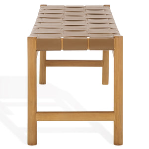 Safavieh Devnie Woven Leather Bench - Elegant Minimalist Seating With Handcrafted Top Grain Leather Design Brown ,Natural Wood ,Leather Sfv1600b