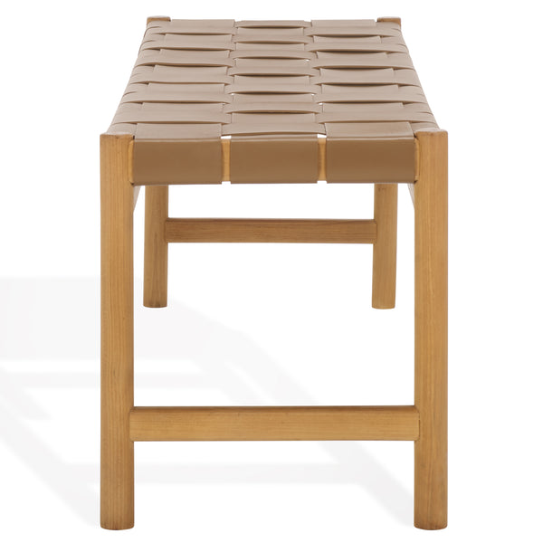 Safavieh Devnie Woven Leather Bench - Elegant Minimalist Seating With Handcrafted Top Grain Leather Design Brown ,Natural Wood ,Leather Sfv1600b