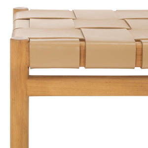 Safavieh Devnie Woven Leather Bench - Elegant Minimalist Seating With Handcrafted Top Grain Leather Design Tan ,Natural Wood ,Leather Sfv1600c