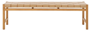 Safavieh Devnie Woven Leather Bench - Elegant Minimalist Seating With Handcrafted Top Grain Leather Design Tan ,Natural Wood ,Leather Sfv1600c