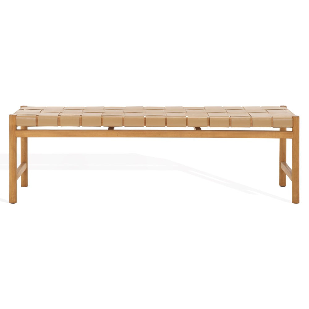 Safavieh DEVNIE Woven Leather Bench – Artisan Craftsmanship for Modern Spaces, Comfort & Timeless Elegance Tan / Natural SFV1600C