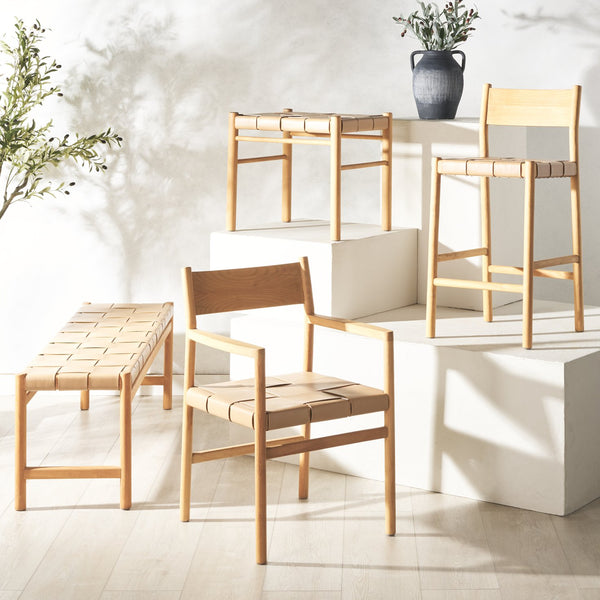 Safavieh Devnie Woven Leather Dining Chair - Elegant Design With Comfort & Quality For A Stylish Dining Space Tan ,Natural Wood ,Leather Sfv1602c