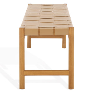 Safavieh Devnie Woven Leather Bench - Elegant Minimalist Seating With Handcrafted Top Grain Leather Design Tan ,Natural Wood ,Leather Sfv1600c