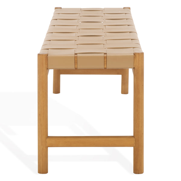 Safavieh Devnie Woven Leather Bench - Elegant Minimalist Seating With Handcrafted Top Grain Leather Design Tan ,Natural Wood ,Leather Sfv1600c