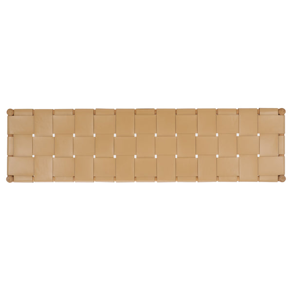 Safavieh Devnie Woven Leather Bench - Elegant Minimalist Seating With Handcrafted Top Grain Leather Design Tan ,Natural Wood ,Leather Sfv1600c