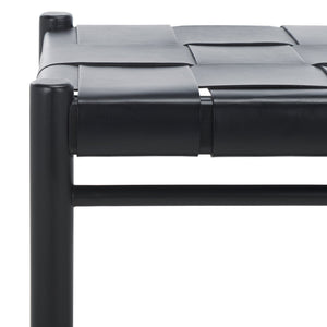 Safavieh Devnie Woven Leather Ottoman - Sophisticated Design With Solid Sungkay Wood For Stylish Living Spaces Black Wood ,Leather Sfv1601a