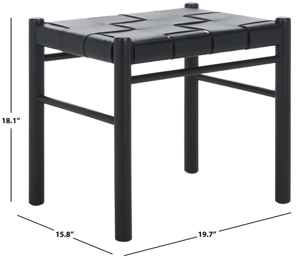 Safavieh Devnie Woven Leather Ottoman - Sophisticated Design With Solid Sungkay Wood For Stylish Living Spaces Black Wood ,Leather Sfv1601a