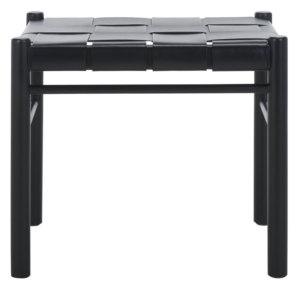 Safavieh Devnie Woven Leather Ottoman - Sophisticated Design With Solid Sungkay Wood For Stylish Living Spaces Black Wood ,Leather Sfv1601a