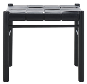 Safavieh Devnie Woven Leather Ottoman - Sophisticated Design With Solid Sungkay Wood For Stylish Living Spaces Black Wood ,Leather Sfv1601a