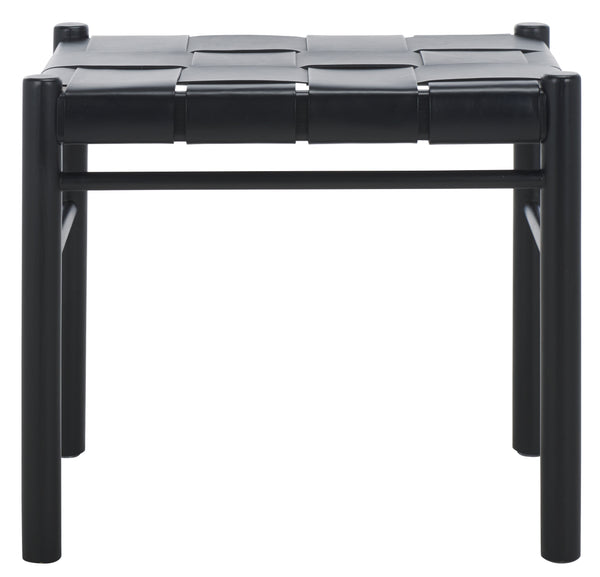 Safavieh Devnie Woven Leather Ottoman - Sophisticated Design With Solid Sungkay Wood For Stylish Living Spaces Black Wood ,Leather Sfv1601a