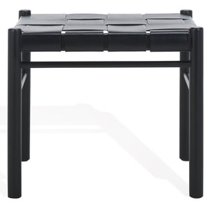 Safavieh Devnie Woven Leather Ottoman - Sophisticated Design With Solid Sungkay Wood For Stylish Living Spaces Black Wood ,Leather Sfv1601a