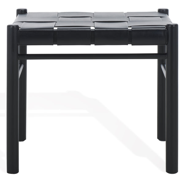 Safavieh Devnie Woven Leather Ottoman - Sophisticated Design With Solid Sungkay Wood For Stylish Living Spaces Black Wood ,Leather Sfv1601a