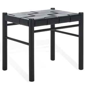 Safavieh Devnie Woven Leather Ottoman - Sophisticated Design With Solid Sungkay Wood For Stylish Living Spaces Black Wood ,Leather Sfv1601a