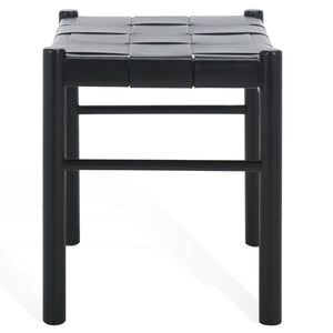 Safavieh Devnie Woven Leather Ottoman - Sophisticated Design With Solid Sungkay Wood For Stylish Living Spaces Black Wood ,Leather Sfv1601a