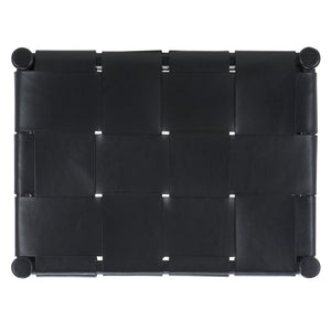 Safavieh Devnie Woven Leather Ottoman - Sophisticated Design With Solid Sungkay Wood For Stylish Living Spaces Black Wood ,Leather Sfv1601a