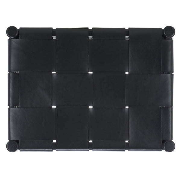 Safavieh Devnie Woven Leather Ottoman - Sophisticated Design With Solid Sungkay Wood For Stylish Living Spaces Black Wood ,Leather Sfv1601a