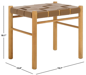 Safavieh Devnie Woven Leather Ottoman - Sophisticated Design With Solid Sungkay Wood For Stylish Living Spaces Brown ,Natural Wood ,Leather Sfv1601b