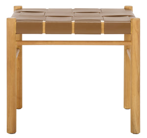 Safavieh Devnie Woven Leather Ottoman - Sophisticated Design With Solid Sungkay Wood For Stylish Living Spaces Brown ,Natural Wood ,Leather Sfv1601b