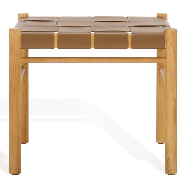 Safavieh Devnie Woven Leather Ottoman - Sophisticated Design With Solid Sungkay Wood For Stylish Living Spaces Brown ,Natural Wood ,Leather Sfv1601b