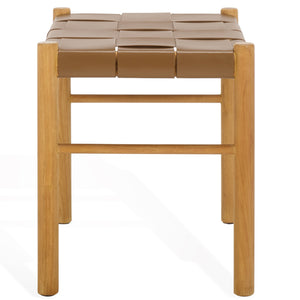 Safavieh Devnie Woven Leather Ottoman - Sophisticated Design With Solid Sungkay Wood For Stylish Living Spaces Brown ,Natural Wood ,Leather Sfv1601b