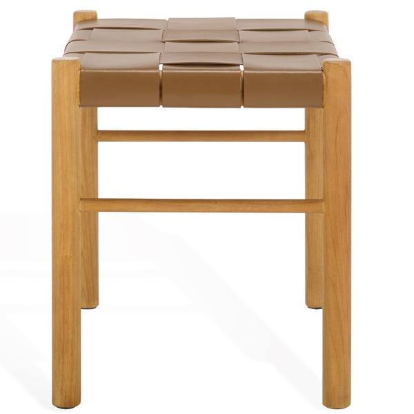 Safavieh Devnie Woven Leather Ottoman - Sophisticated Design With Solid Sungkay Wood For Stylish Living Spaces Brown ,Natural Wood ,Leather Sfv1601b