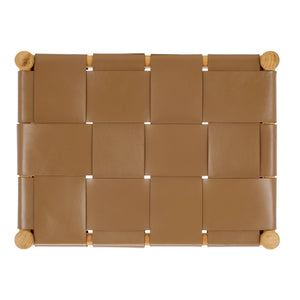 Safavieh Devnie Woven Leather Ottoman - Sophisticated Design With Solid Sungkay Wood For Stylish Living Spaces Brown ,Natural Wood ,Leather Sfv1601b