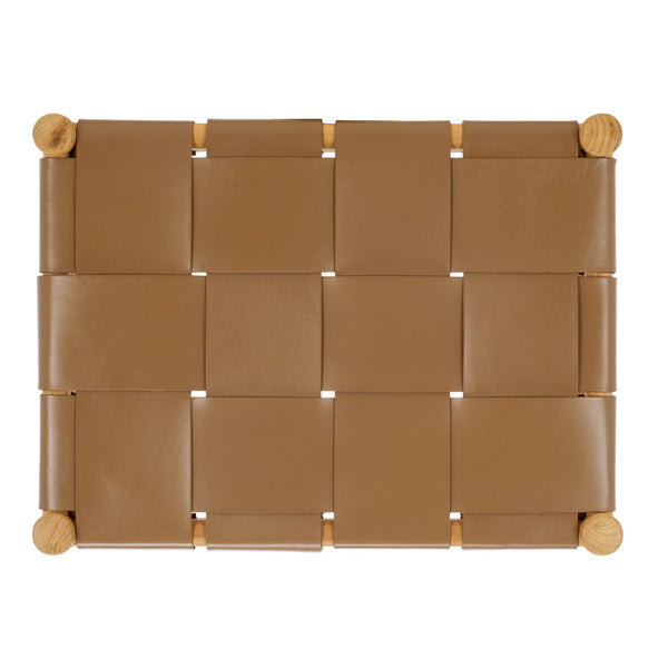 Safavieh Devnie Woven Leather Ottoman - Sophisticated Design With Solid Sungkay Wood For Stylish Living Spaces Brown ,Natural Wood ,Leather Sfv1601b