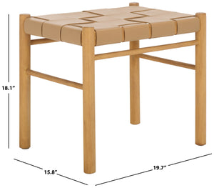 Safavieh Devnie Woven Leather Ottoman - Sophisticated Design With Solid Sungkay Wood For Stylish Living Spaces Tan ,Natural Wood ,Leather Sfv1601c