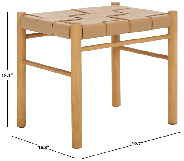 Safavieh Devnie Woven Leather Ottoman - Sophisticated Design With Solid Sungkay Wood For Stylish Living Spaces Tan ,Natural Wood ,Leather Sfv1601c