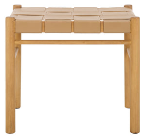 Safavieh Devnie Woven Leather Ottoman - Sophisticated Design With Solid Sungkay Wood For Stylish Living Spaces Tan ,Natural Wood ,Leather Sfv1601c