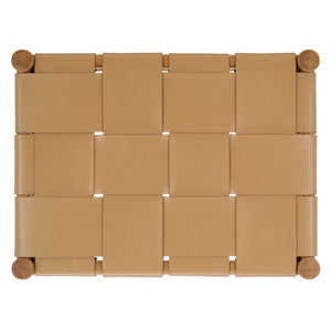 Safavieh Devnie Woven Leather Ottoman - Sophisticated Design With Solid Sungkay Wood For Stylish Living Spaces Tan ,Natural Wood ,Leather Sfv1601c