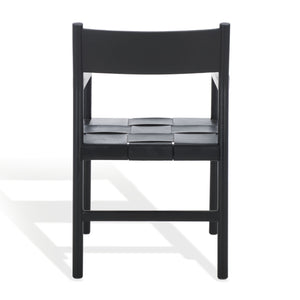Safavieh Devnie Woven Leather Dining Chair - Elegant Design With Comfort & Quality For A Stylish Dining Space Black Wood ,Leather Sfv1602a