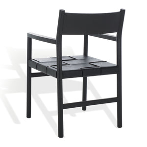 Safavieh Devnie Woven Leather Dining Chair - Elegant Design With Comfort & Quality For A Stylish Dining Space Black Wood ,Leather Sfv1602a