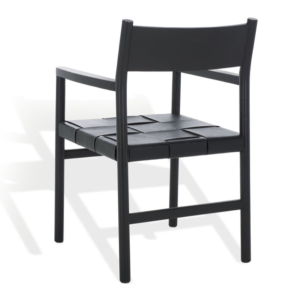 Safavieh Devnie Woven Leather Dining Chair - Elegant Design With Comfort & Quality For A Stylish Dining Space Black Wood ,Leather Sfv1602a
