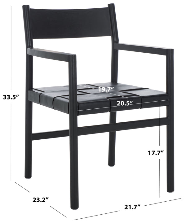 Safavieh Devnie Woven Leather Dining Chair - Elegant Design With Comfort & Quality For A Stylish Dining Space Black Wood ,Leather Sfv1602a