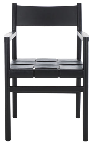 Safavieh Devnie Woven Leather Dining Chair - Elegant Design With Comfort & Quality For A Stylish Dining Space Black Wood ,Leather Sfv1602a