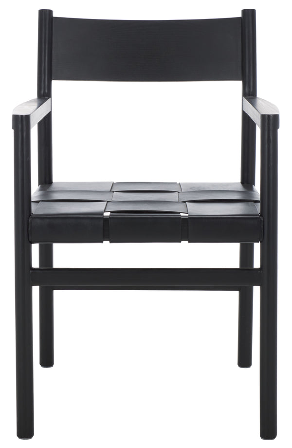 Safavieh Devnie Woven Leather Dining Chair - Elegant Design With Comfort & Quality For A Stylish Dining Space Black Wood ,Leather Sfv1602a
