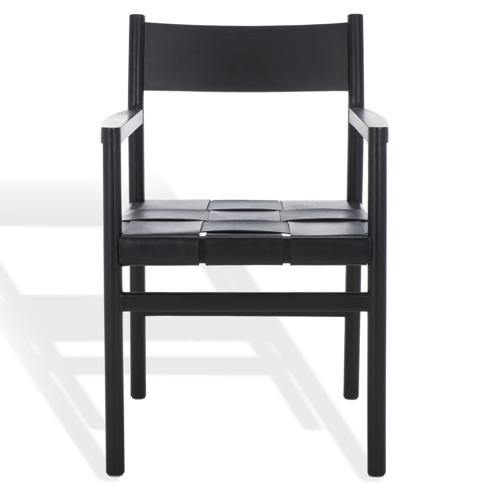 Safavieh Devnie Woven Leather Dining Chair - Elegant Design With Comfort & Quality For A Stylish Dining Space Black Wood ,Leather Sfv1602a