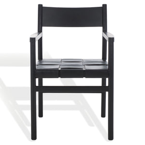 Safavieh Devnie Woven Leather Dining Chair - Elegant Design With Comfort & Quality For A Stylish Dining Space Black Wood ,Leather Sfv1602a