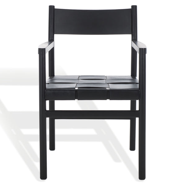 Safavieh Devnie Woven Leather Dining Chair - Elegant Design With Comfort & Quality For A Stylish Dining Space Black Wood ,Leather Sfv1602a
