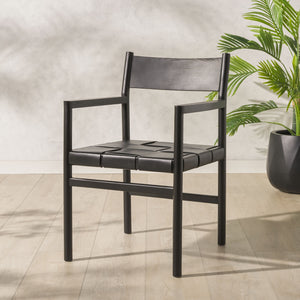 Safavieh Devnie Woven Leather Dining Chair - Elegant Design With Comfort & Quality For A Stylish Dining Space Black Wood ,Leather Sfv1602a