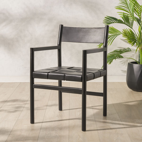 Safavieh Devnie Woven Leather Dining Chair - Elegant Design With Comfort & Quality For A Stylish Dining Space Black Wood ,Leather Sfv1602a