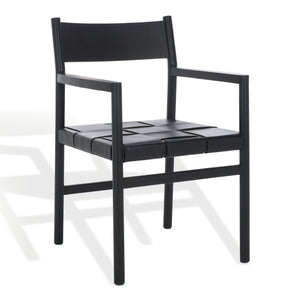 Safavieh Devnie Woven Leather Dining Chair - Elegant Design With Comfort & Quality For A Stylish Dining Space Black Wood ,Leather Sfv1602a